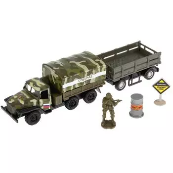 Машина металлическая Урал война, 12 см., открываются двери, съемный тент, инерционная, прицеп +ASST-WB)