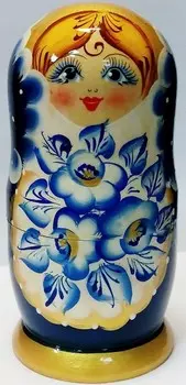 Матрешка 5 в 1, большая, 17 см - Гжель, Эскиз 04