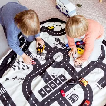 Мешок для хранения игрушек и игровой коврик 2 в 1, коллекция Print - Дорожная карта