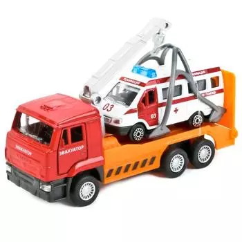Металлическая инерционная машина - Камаз эвакуатор, 12 см и Газель скорая 7,5 см