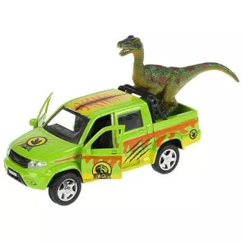 Металлическая инерционная машина – Uaz Pickup Сафари, 12 см, открывающиеся двери, с динозавром