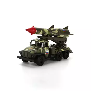 Металлическая инерционная машина – Урал, ракета ВС, 12 см, открывающиеся двери, зеленый камуфляж