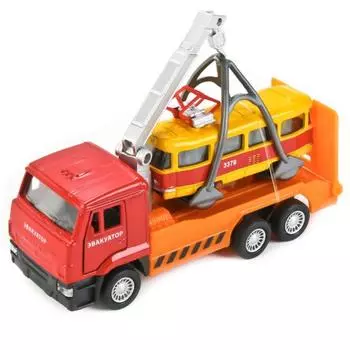 Металлическая инерционная модель – КамАЗ эвакуатор и трамвай, 12 и 7,5 см