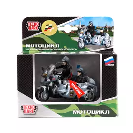 Металлическая инерционная модель – Мотоцикл ОМОН с люлькой, свет и звук, 1:43