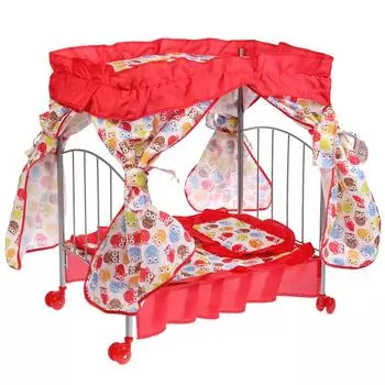 Металлическая кроватка для кукол с балдахином, подушкой, матрасом и одеялом