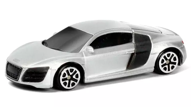Металлическая машина - Audi R8 V10, 1:64, серебристый