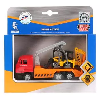 Металлическая машина инерционная Камаз Эвакуатор 12 см., с погрузчиком-экскаватором 7 см.