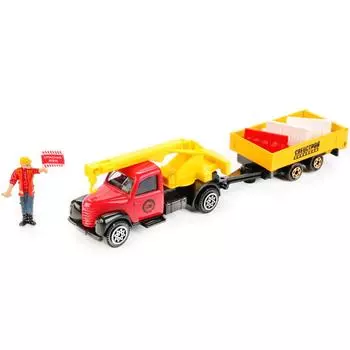 Металлическая Стройка с прицепом, 16 см, подвижные элементы
