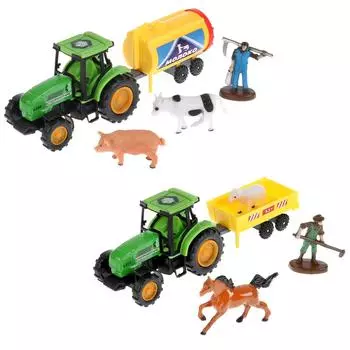 Металлический трактор с прицепом и фигурками, 7,5 см