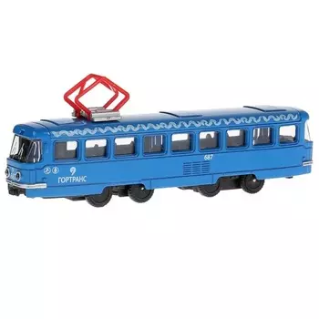 Металлический трамвай 16,5 см, инерционный, открываются двери