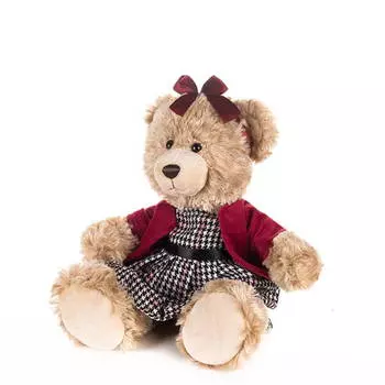 Мишка Моника в красном жакете и клетчатом платье, 20 см