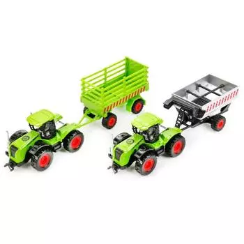 Модель металлическая инерционная - Трактор с прицепом 22,5 см и подвижными элементами