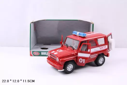 Модель УАЗ Hunter, пожарная, 23 см, инерционная, открываются двери, свет и звук