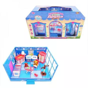 Модульная комната из серии Счастливые друзья, в наборе с мебелью и фигурками животных, 13 предметов