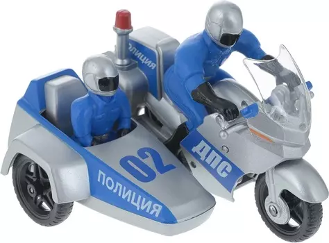 Мотоцикл металлический Полиция 10 см, с коляской и фигурками