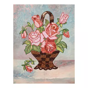 Мозаика из пайеток на холсте - Букет роз