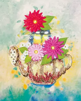 Мозаика из пайеток на холсте - Чаепитие