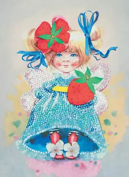 Мозаика из пайеток на холсте - Клубничное настроение