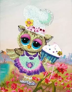 Мозаика из пайеток на холсте Поваренок совушка