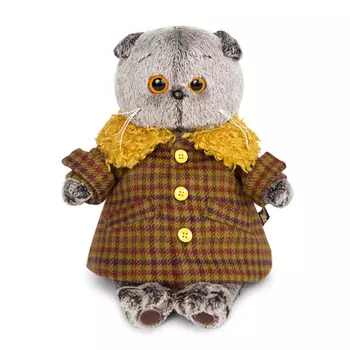 Мягкая игрушка – Басик в пальто с желтым меховым воротником, 19 см