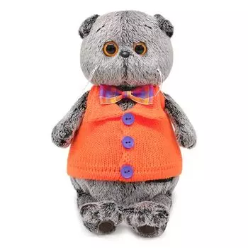 Мягкая игрушка – Басик в вязаном жилете, 19 см