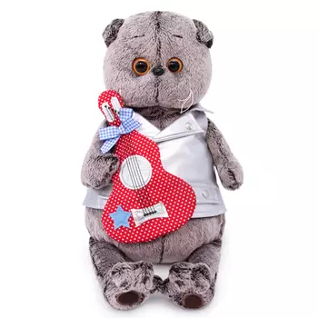 Мягкая игрушка – Басик в жилете с гитарой, 19 см