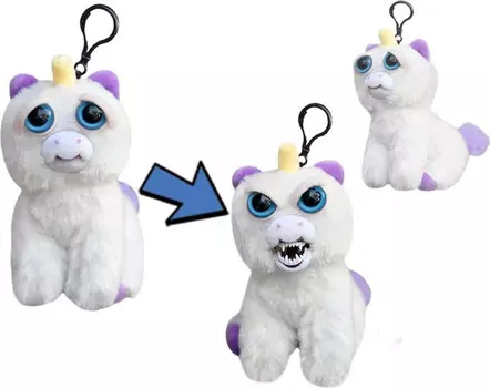 Мягкая игрушка Feisty Pets - Единорог белый с карабином, 11 см