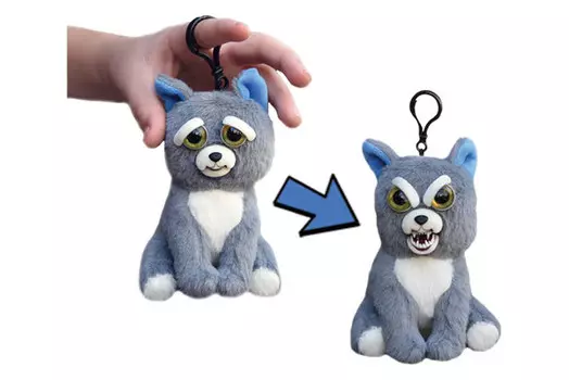 Мягкая игрушка Feisty Pets - Собака серая, 11 см, с карабином