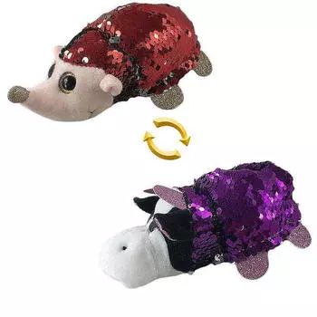 Мягкая игрушка из серии Перевертыши - Ежик/ Корова с пайетками, 16 см
