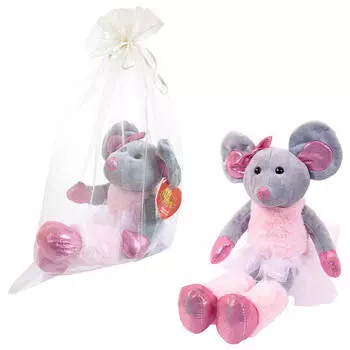 Мягкая игрушка в подарочном мешке - Мышка-балерина в юбке-пачке, 30 см