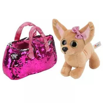 Мягкая игрушка в сумочке из пайеток - Собака Чихуахуа, 19 см