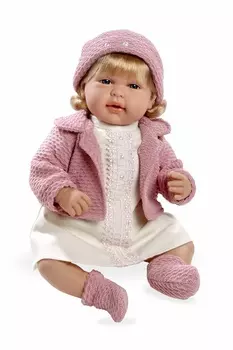 Мягкая кукла из серии Arias Elegance в белом платьице с кристаллами Swarowski, смеется, 45 см.