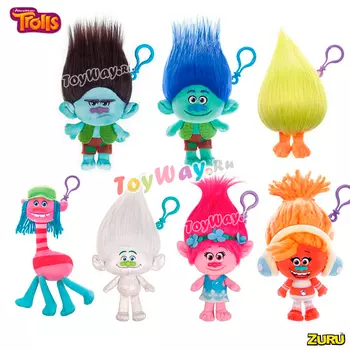 Мягконабивная фигурка Trolls, на брелоке в наборе с расческой и карабином в подарок