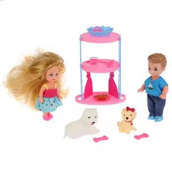 Набор - 2 куклы Машенька и Сашенька, 12 см, питомцы и аксессуары