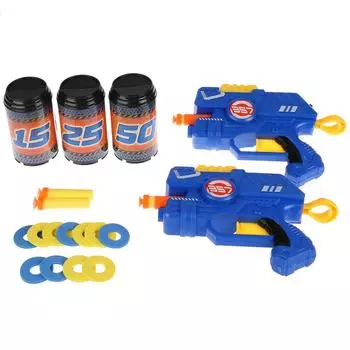 Набор – Бластер-Тир с мягкими пулями, дисками, банками