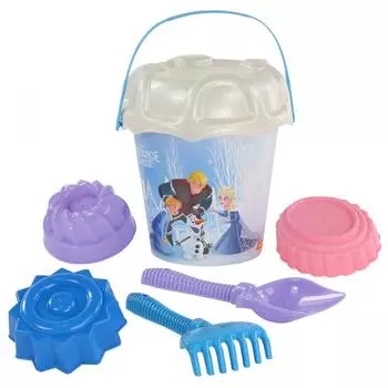 Набор Disney - Холодное сердце №14: ведро большое с наклейкой, ситечко большое №3, лопата №6, грабли №6, 3 формочки-пирожные