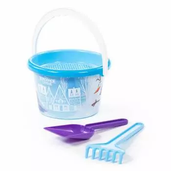 Набор Disney - Холодное сердце №6: ведро среднее с наклейкой, ситечко, лопатка, грабельки