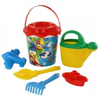 Набор Disney - Микки и Веселые гонки №12: ведро с наклейкой, ситечко Солнышко, лопатка №5, грабельки №5, формочка, кораблик Юнга, лейка №10