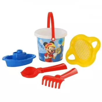 Набор Disney - Микки и Веселые гонки №3: ведро малое с наклейкой, ситечко-цветок, совок №2, грабельки №2, кораблик Юнга