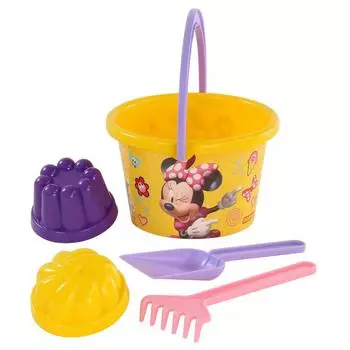 Набор Disney - Минни №7: ведро среднее с наклейкой, лопатка, грабельки, 2 формочки