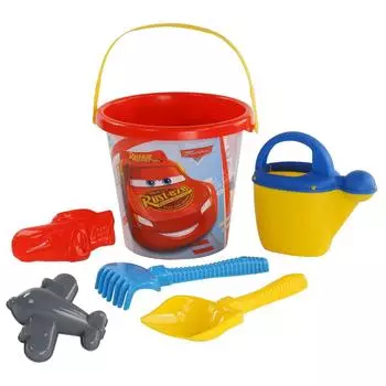 Набор Disney/Pixar Тачки №25: ведро большое с наклейкой, лопата №6, грабли №6, формочки Молния Маккуин + самолёт, лейка №10