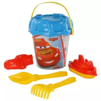 Набор Disney/Pixar - Тачки №26: ведро большое с наклейкой, ситечко большое №3, лопата №6, грабли №6, формочка Молния Маккуин, кораблик
