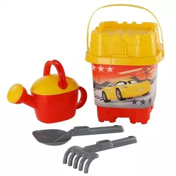 Набор Disney/Pixar Тачки №33: ведро-замок большое с наклейкой, ситечко-замок большое, лопатка №32, грабельки №32, лейка №8