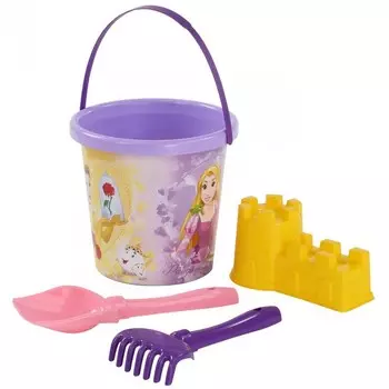 Набор Disney Принцесса №10: ведро с наклейкой, лопатка №5, грабельки №5, формочка замок мост