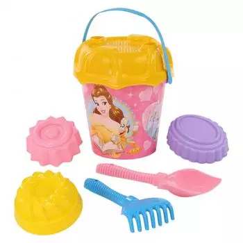Набор Disney - Принцесса №14: ведро большое с наклейкой, ситечко большое №3, лопата №6, грабли №6, 3 формочки-пирожные