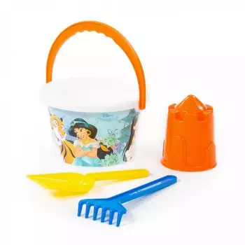 Набор Disney Принцесса №7: ведро среднее с наклейкой, лопатка, грабельки, формочка замок башня