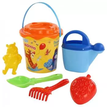 Набор Disney Винни и его друзья №12: ведро с наклейкой, ситечко Солнышко, лопатка №5, грабельки №5, формочки 2 шт, лейка №10