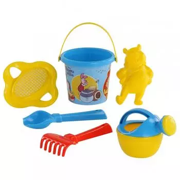 Набор Disney Винни и его друзья №4: ведро малое с наклейкой, ситечко-цветок, совок №2, грабельки №2, формочка Медвежонок Винни, лейка малая №3