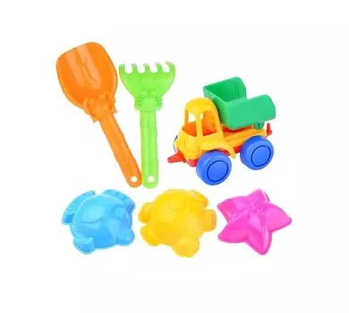 Набор для песка №41: самосвал Нордик, совок Собачка, грабли Котенок и формочки Морские 3 шт.