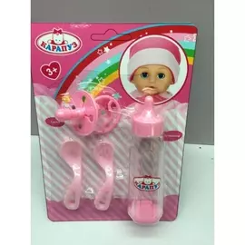 Набор для пупса 4 предмета: соска, бутылочка, ложечки